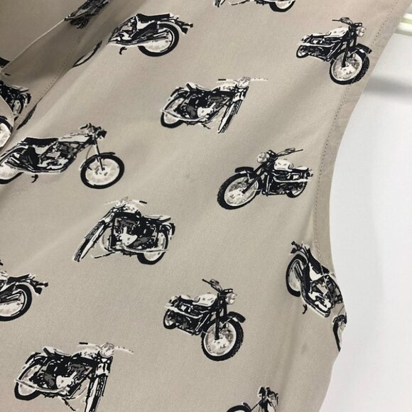 Equipment Ryder Silk Motorcycle print sleeveless shirt dress  small tan black - Picture 12 of 16